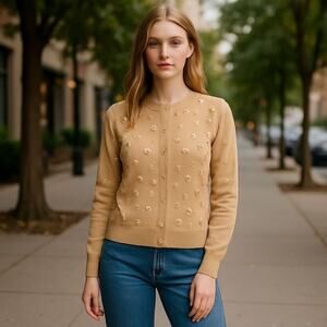 J. Crew Embellished Cardigan Sweater‎ Small Gold Beaded Sequin Holiday Party NEW